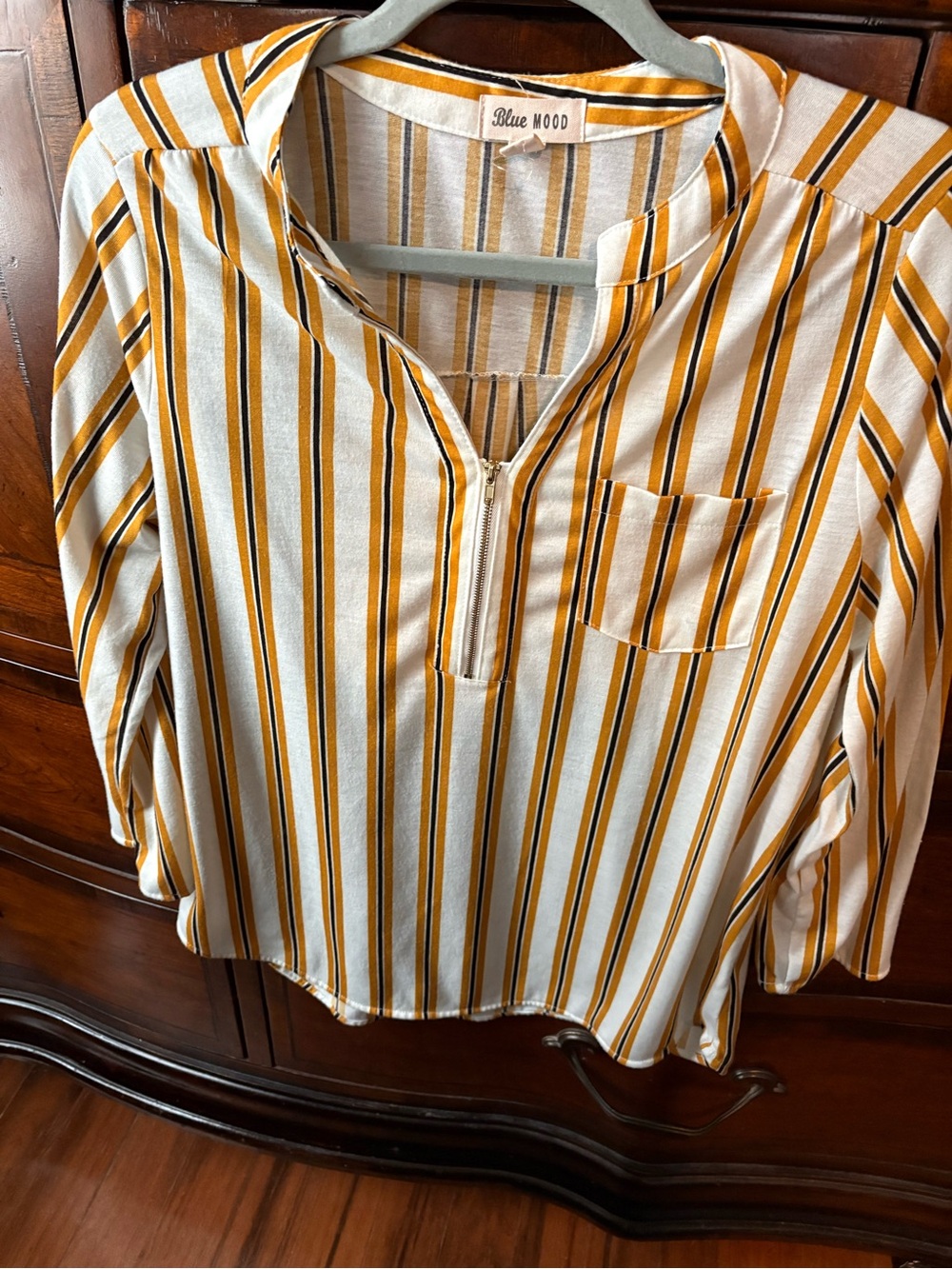 Blue Mood Cream and Mustard Striped Tunic Top